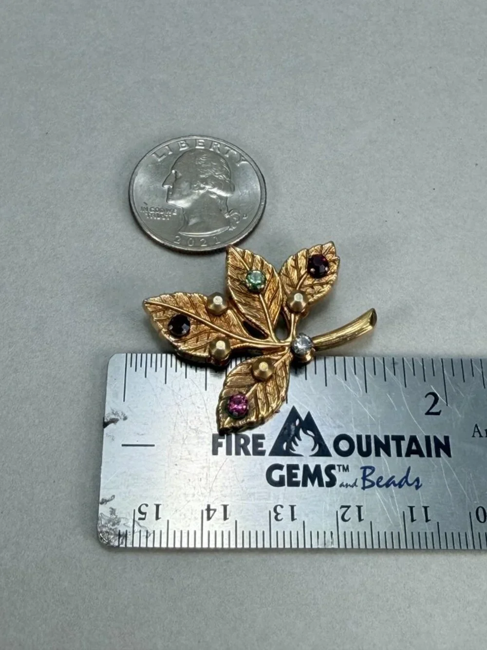 Vintage Anson Leaf Brooch Rhinestone Gold Tone Nature Pin Signed